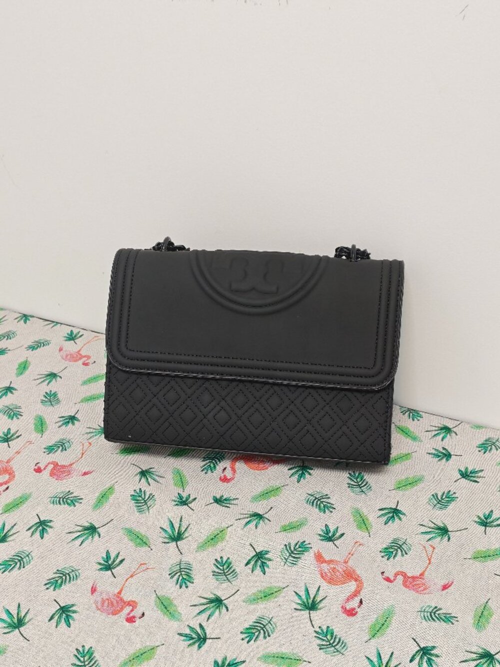 Tory Burch Fleming Matte Convertible Shoulder Bag, Black Quilted Leather